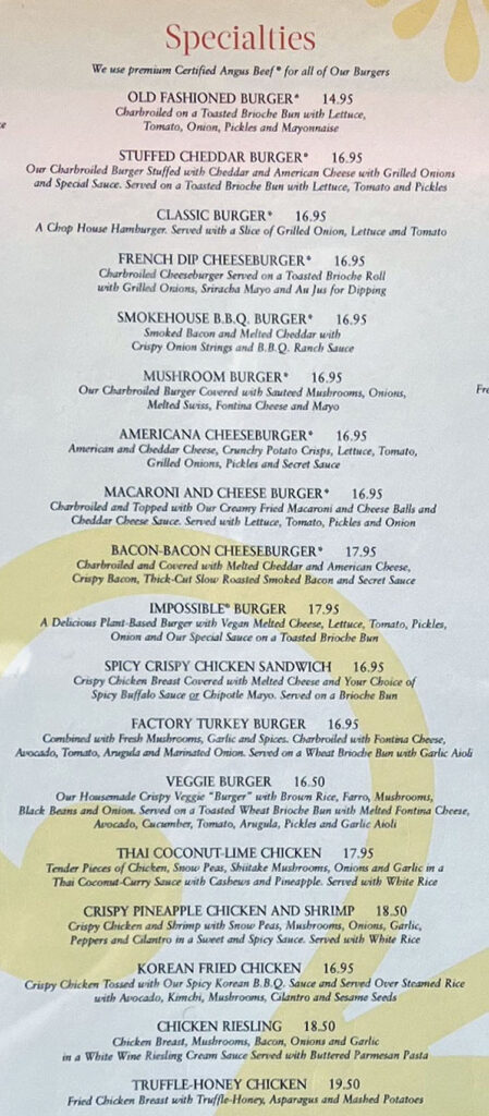 The Cheesecake Factory Menu SLC Menu
