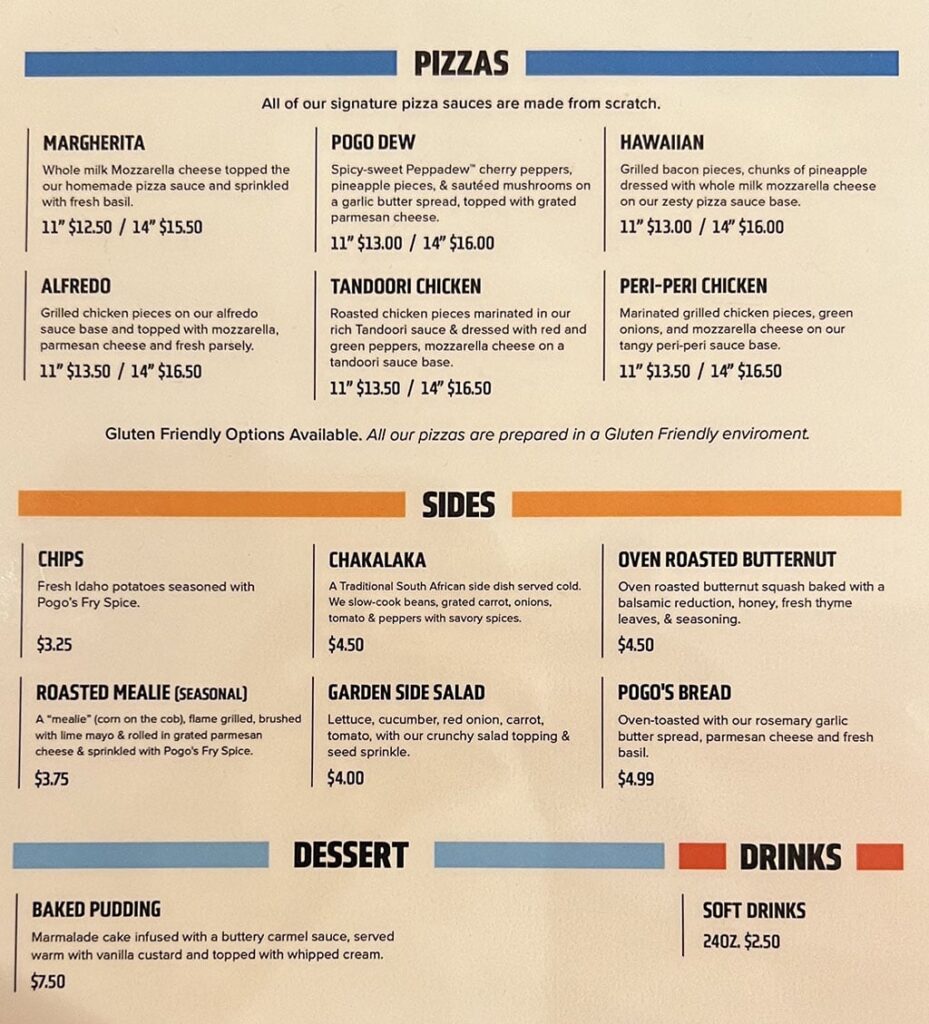 Pogo’s Great Pizza & Chicken menu - pizza, sides, dessert, drinks