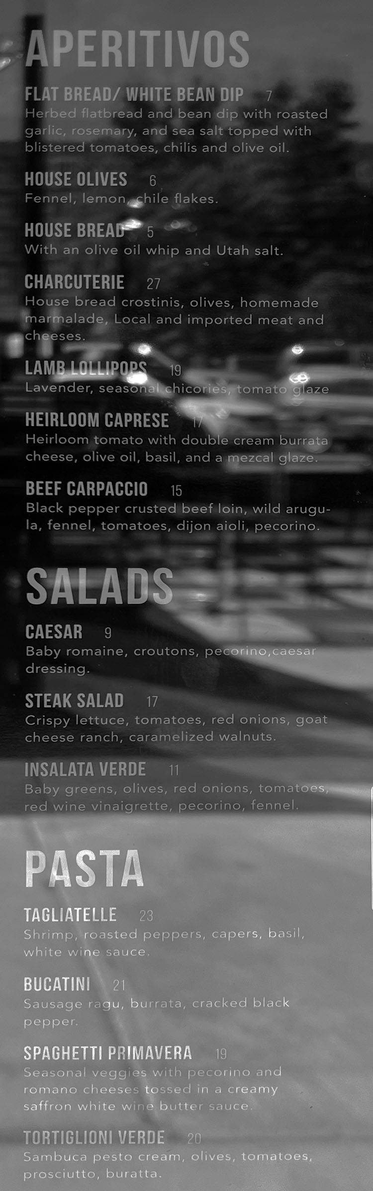 Salt & Olive menu - appetizers, saladsm pasta