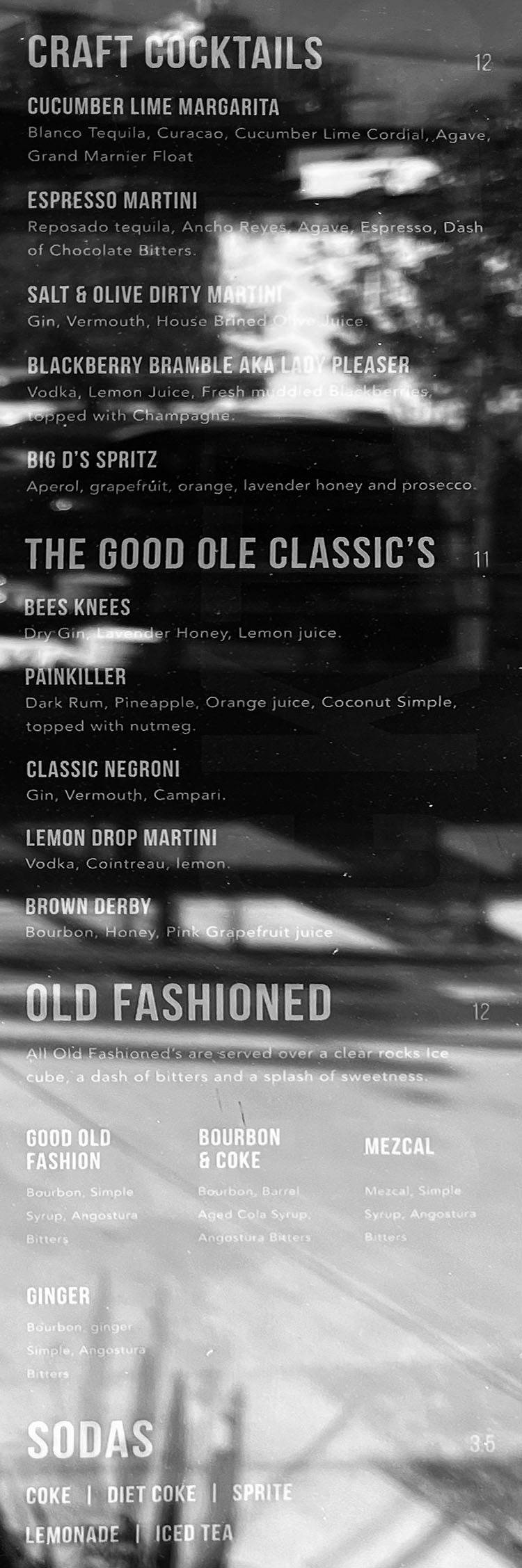 Salt & Olive menu - cocktails, soda