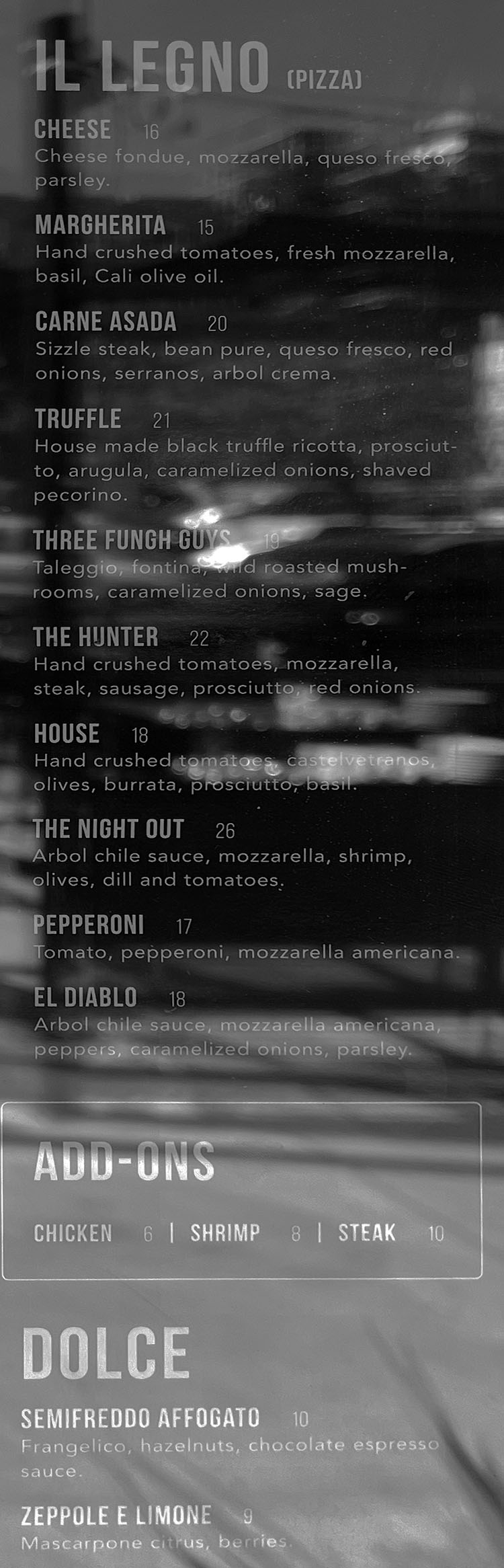 Salt & Olive menu - pizza, dessert