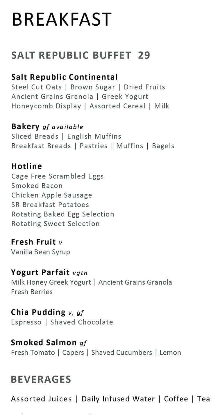 The Salt Republic breakfast menu - breakfast buffet