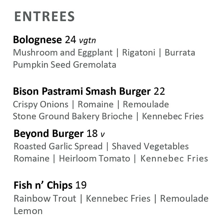 The Salt Republic dinner menu - entrees