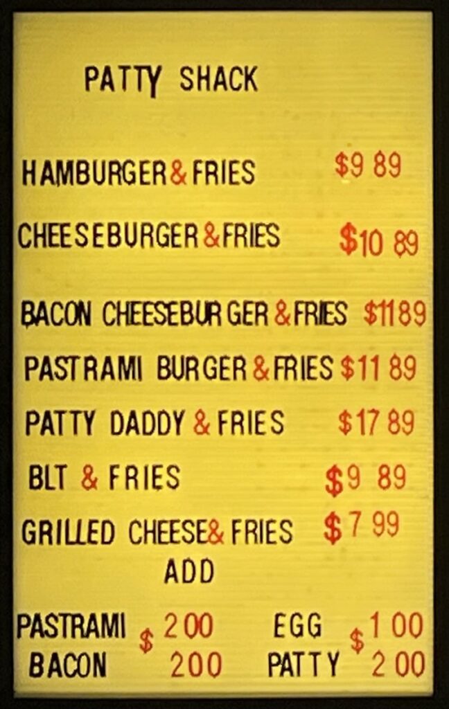 Patty Shack menu - burgers