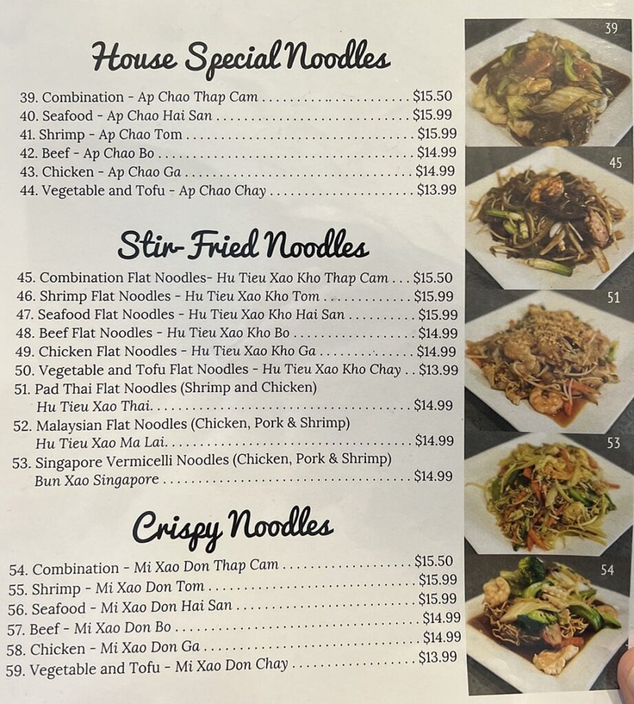 Pho 777 Vietnamese Noodle House menu - house special noodles, stir fried noodles, crisp noodles