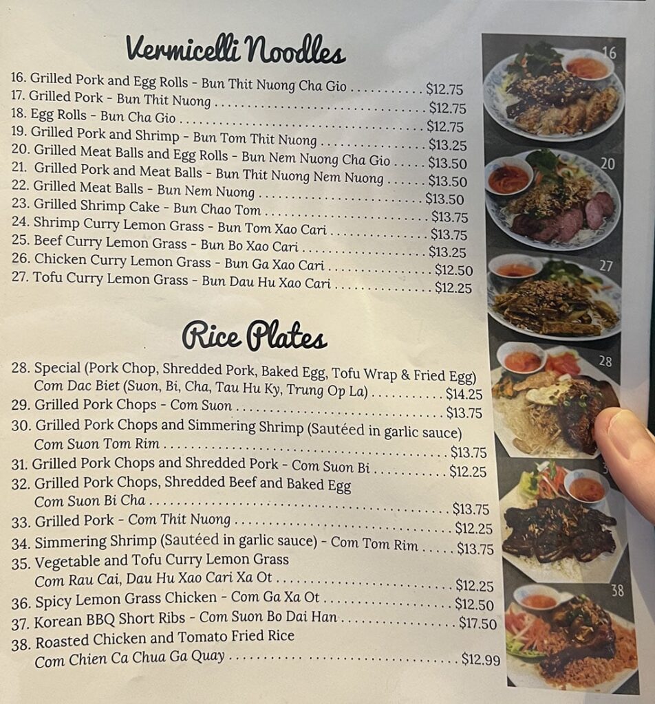 Pho 777 Vietnamese Noodle House menu - vermicelli noodles, rice plates