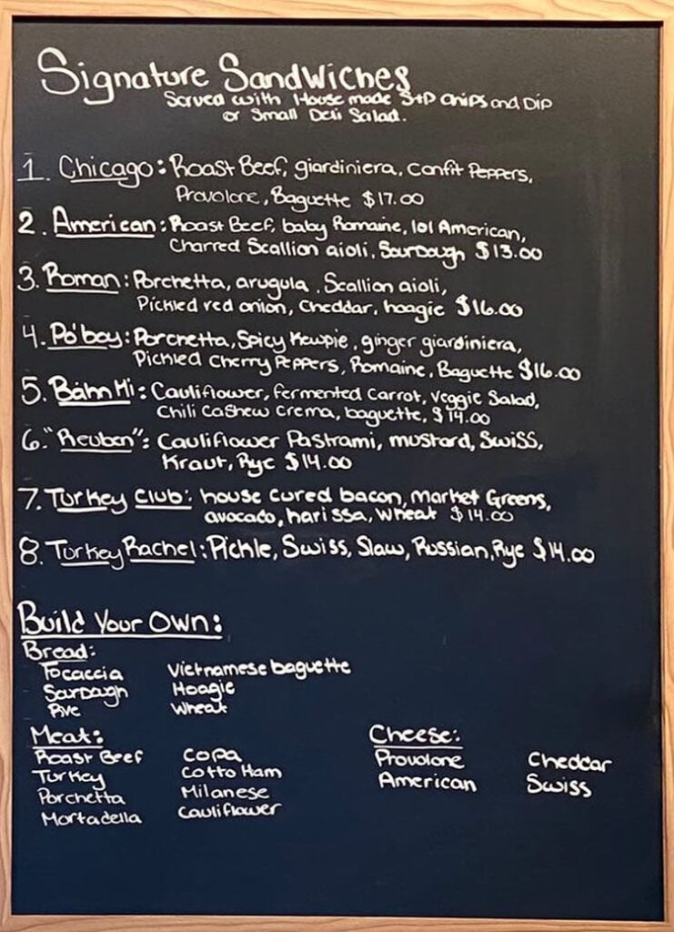 Hidden Peak Provisions menu - signature sandwiches
