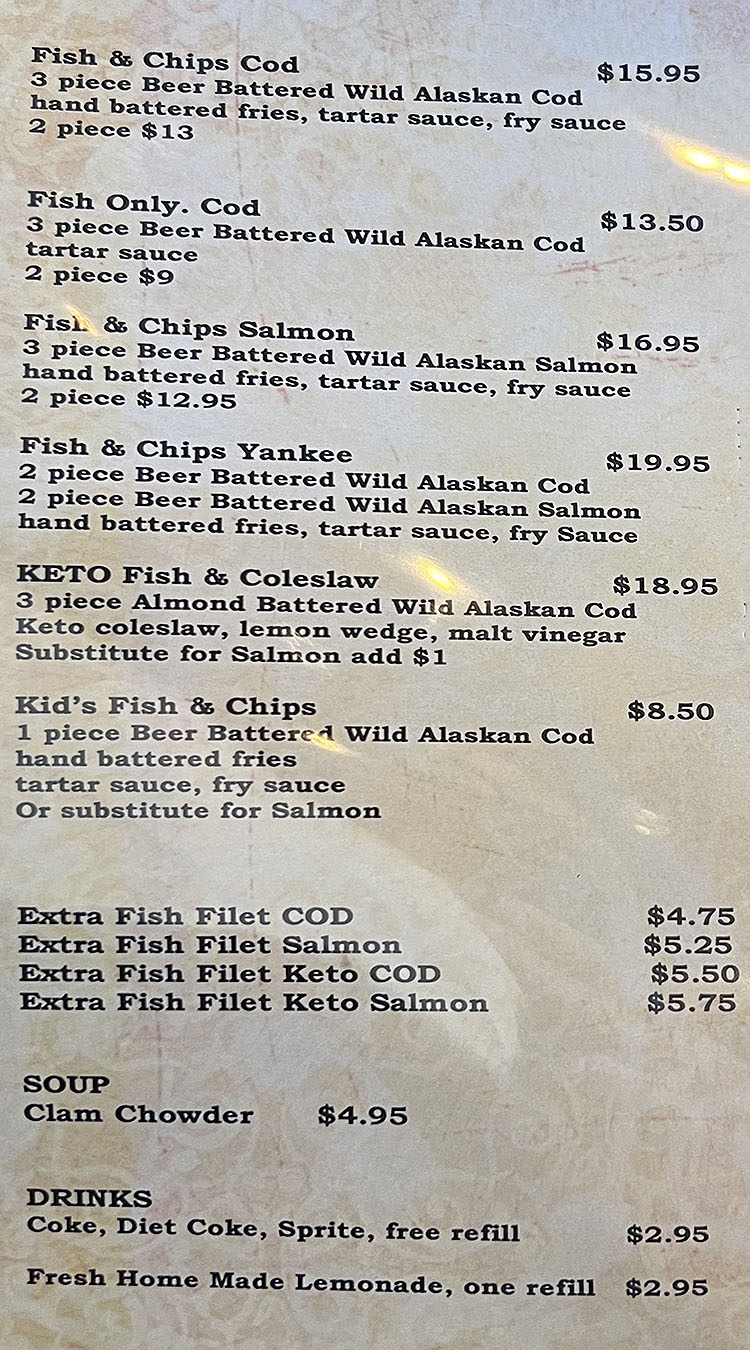 Fish On Bistro menu - fish and chips