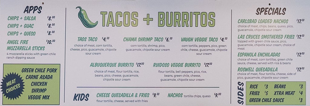 Chile House at The Local menu