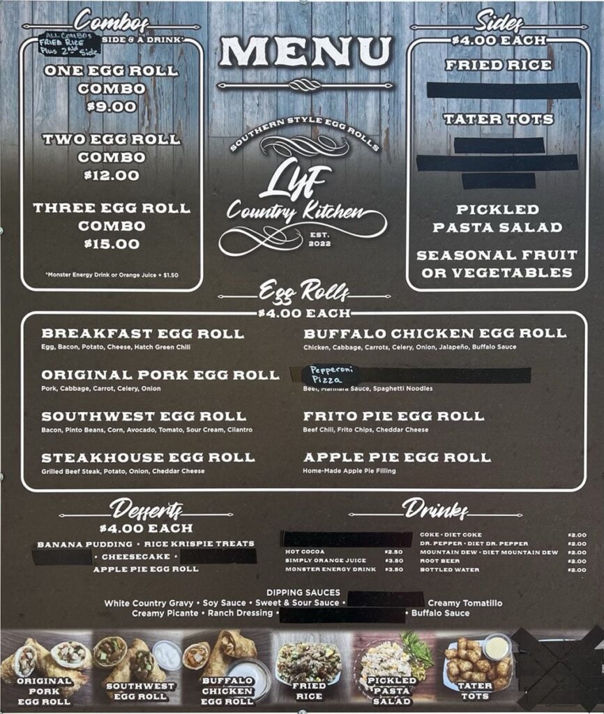 Lyf Country Kitchen - menu