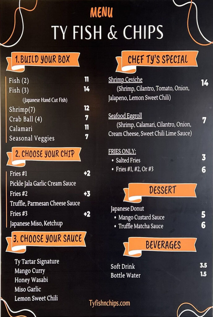TY Fish & Chips menu