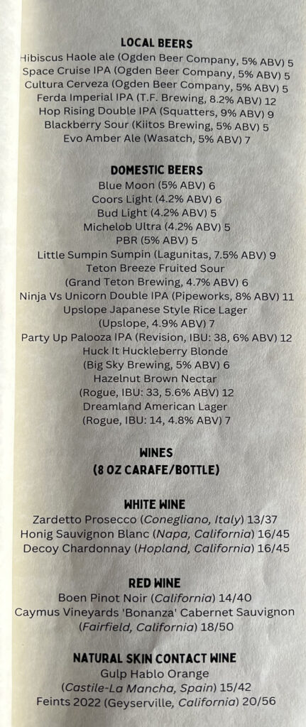 Citizens Cocktails & Kitchen menu Nov 23 - beer, wine