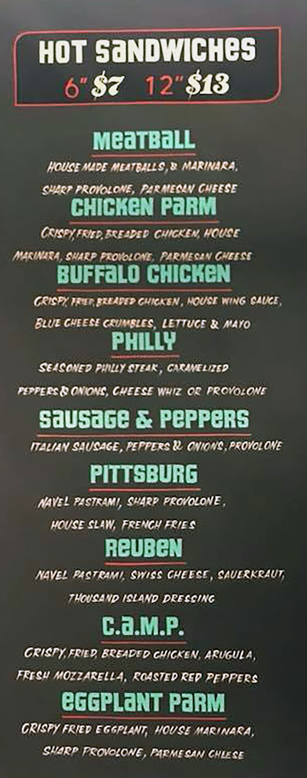 Este Deli menu 2018 - hot sandwiches