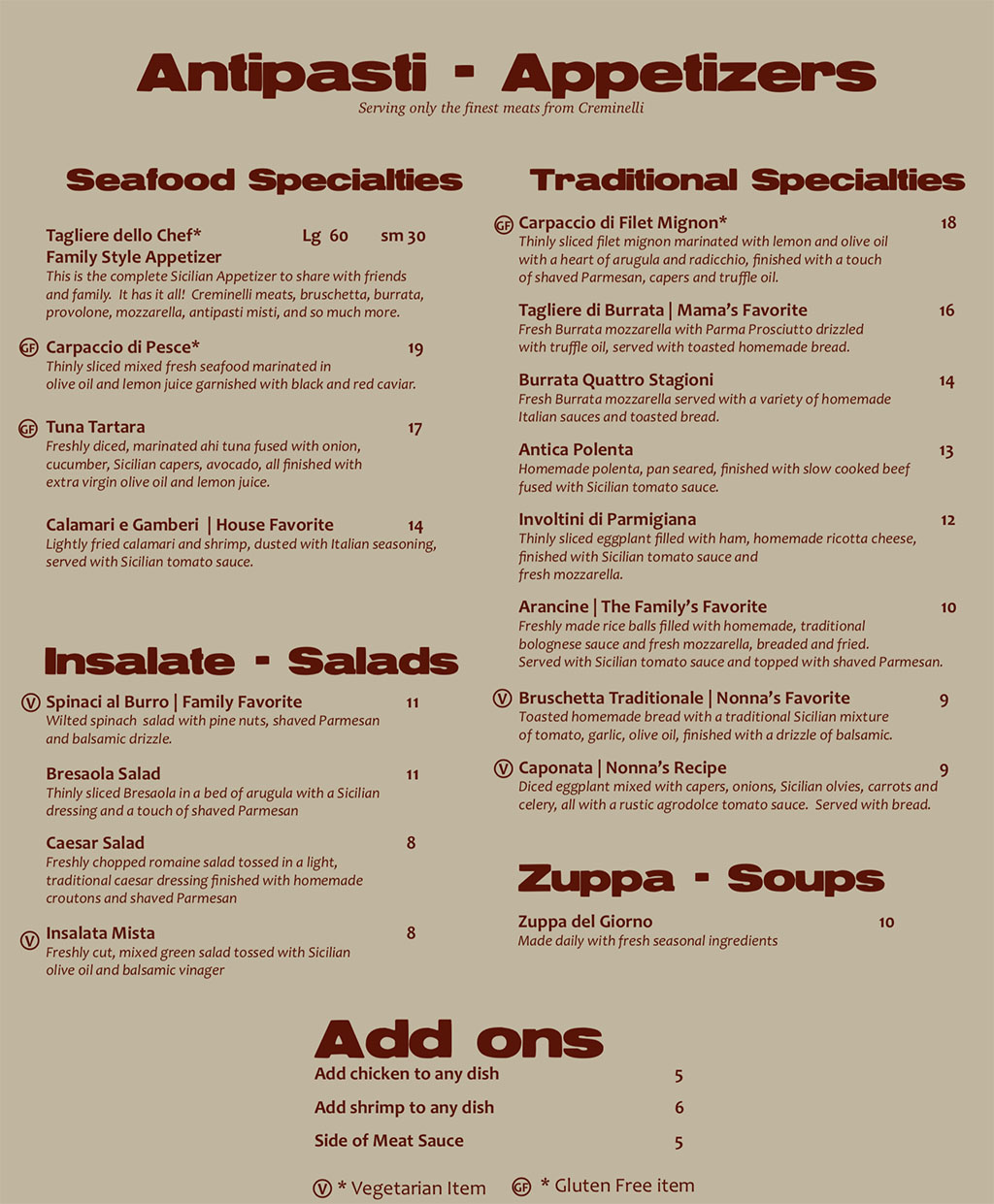 Antica Sicilia menu - appetizers