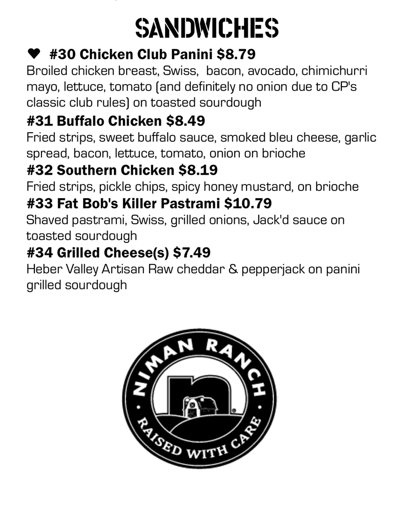 Fat Jack's menu - sandwiches