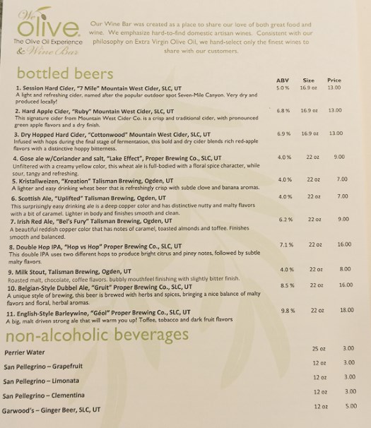 We Olive Salt Lake City menu - beers