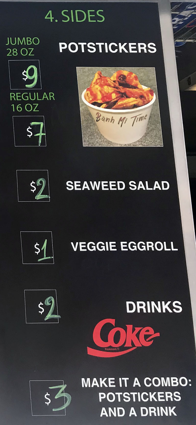 Banh Mi Time food truck menu - sides, drinks