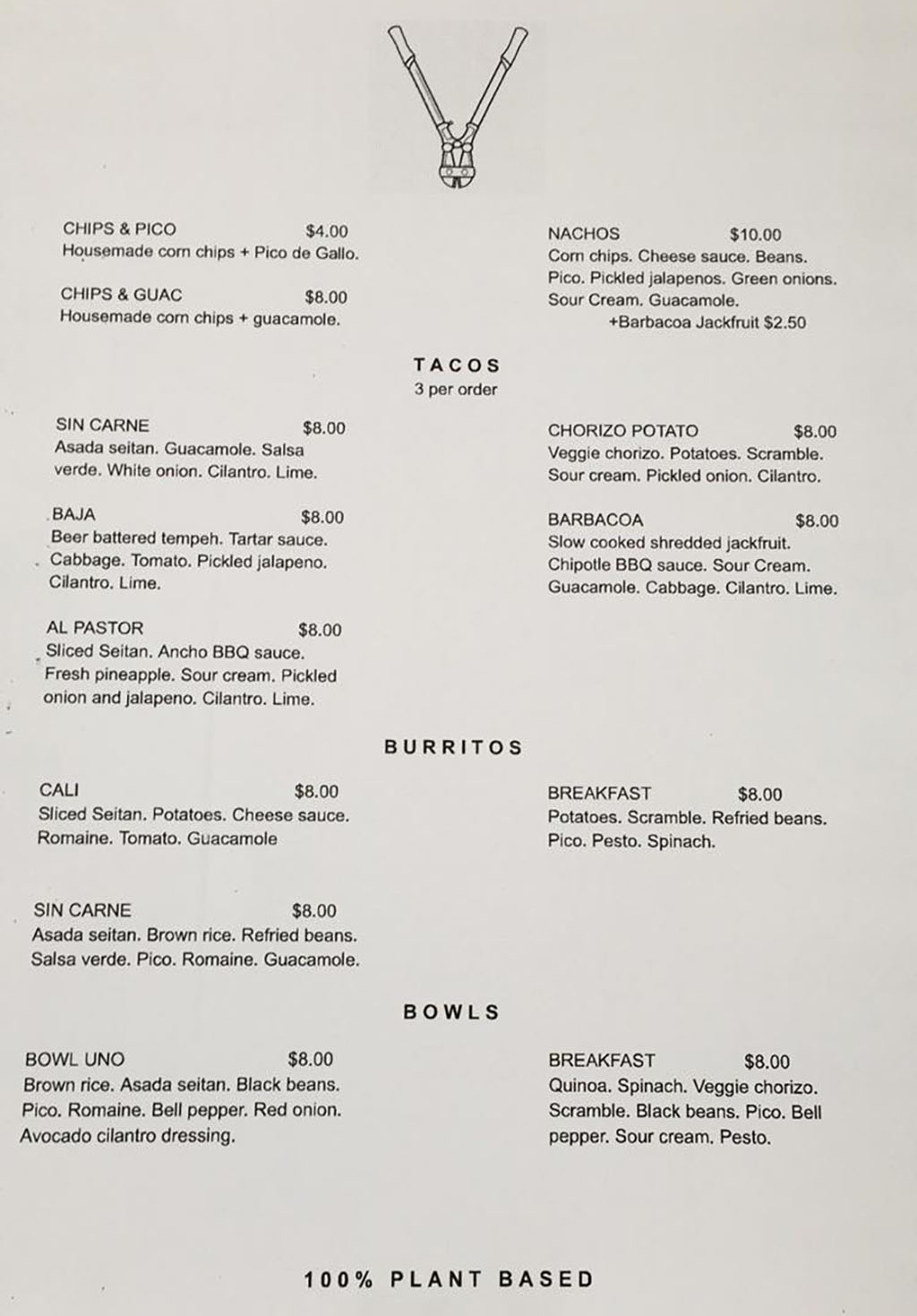 Boltcutter lunch menu 2018