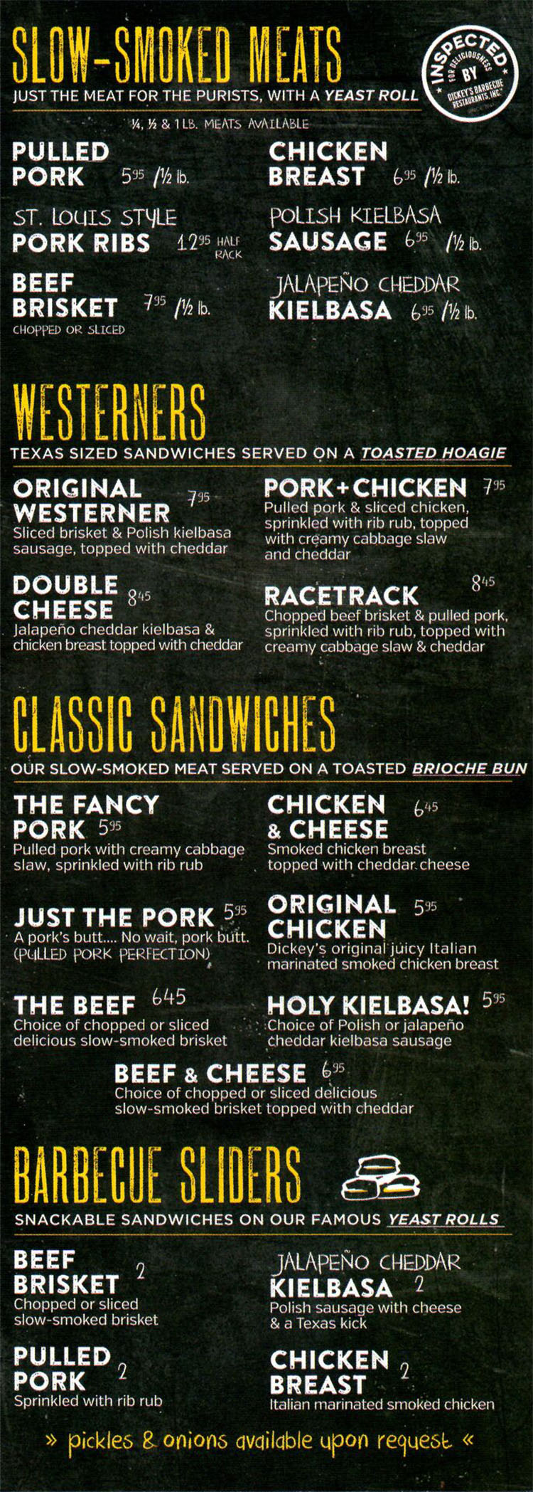 Dickey's Barbecue Pit SLC menu - BBQ meats, sandwiches, sliders