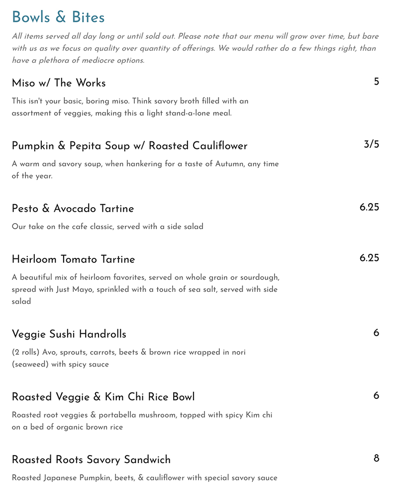 Cuppa menu - bowls and bites