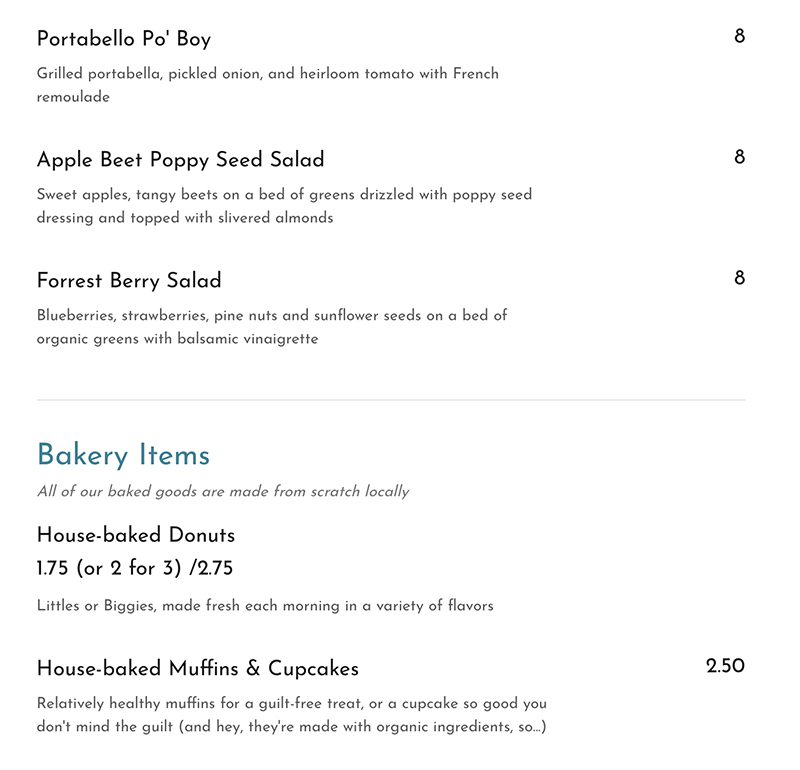 Cuppa menu - more bowls and bites and bakery