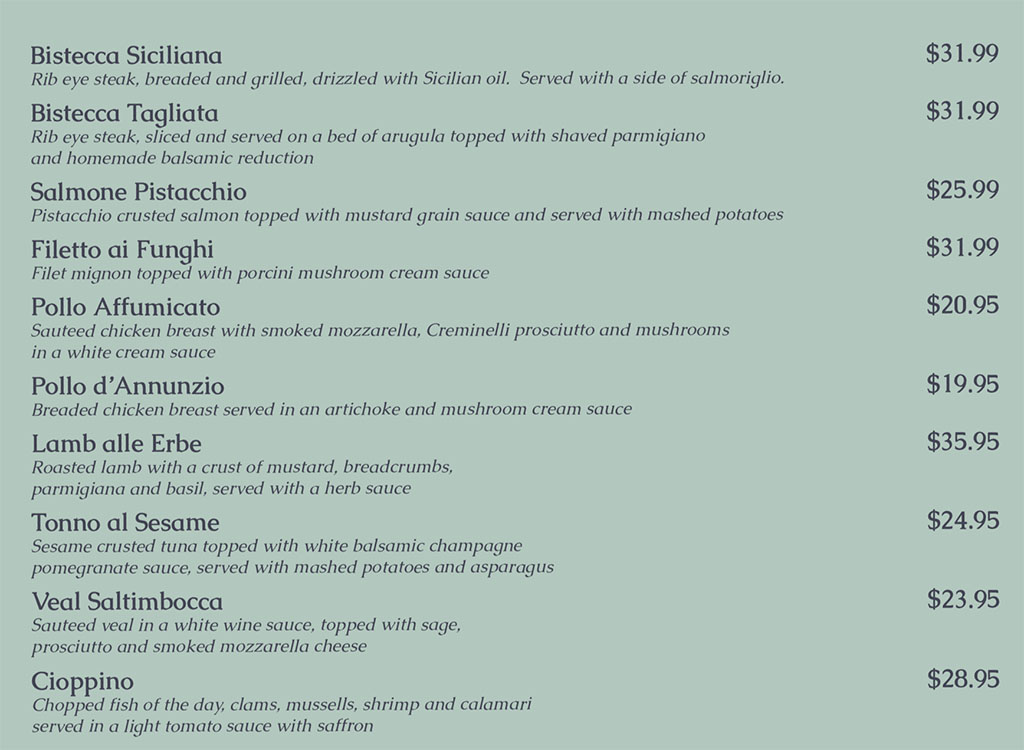 Dolce Sicilia Sugar House menu - entrees