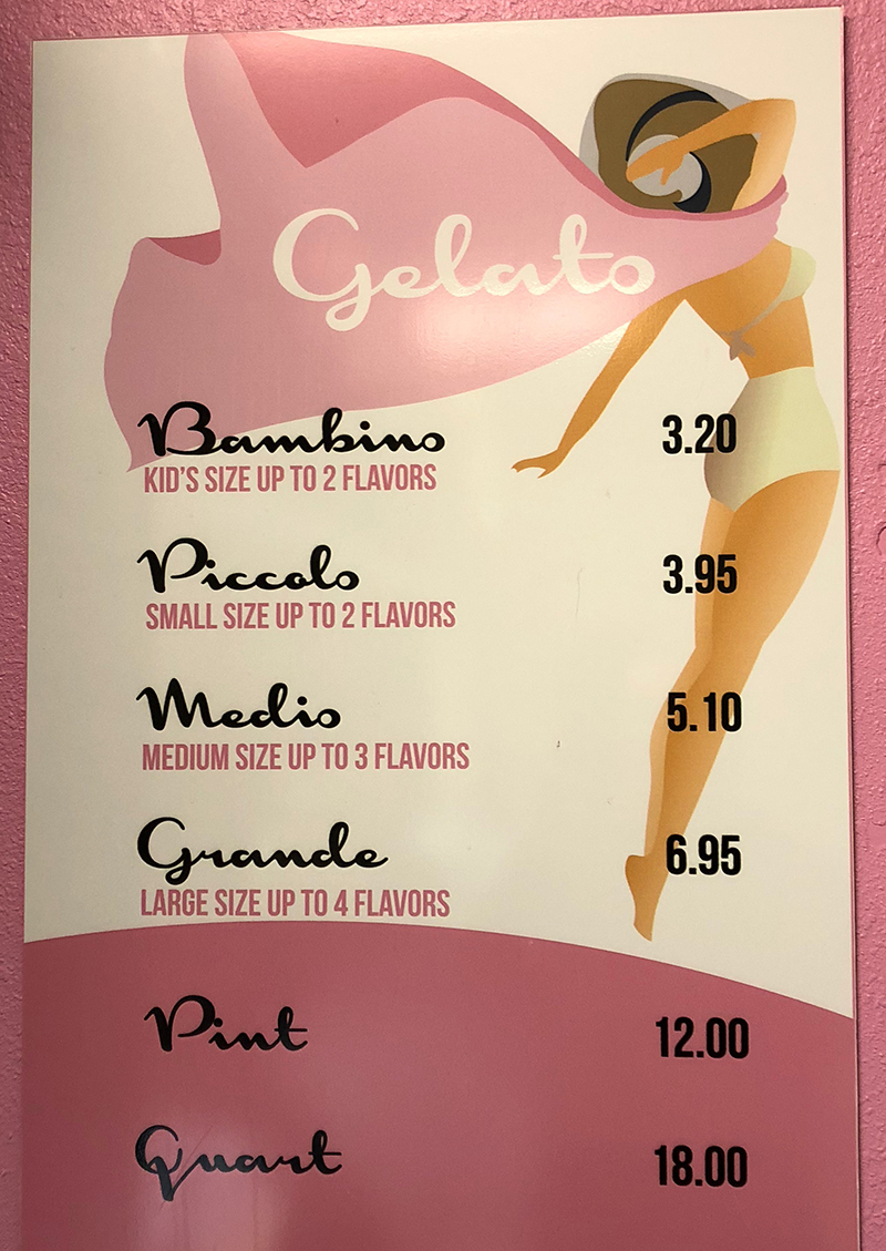 Sweetaly Gelato menu - gelato
