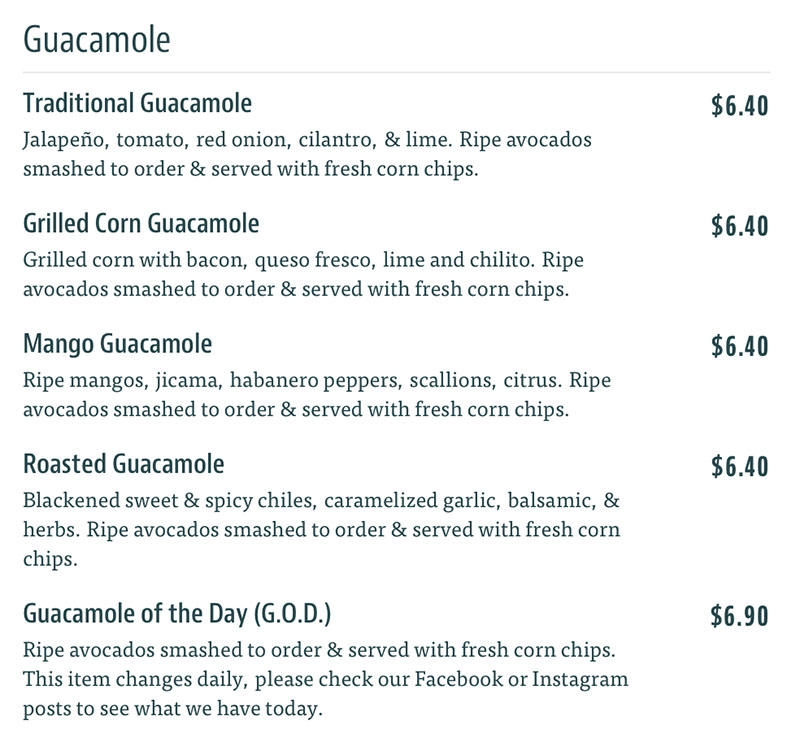 Taqueria 27 menu - guacamole