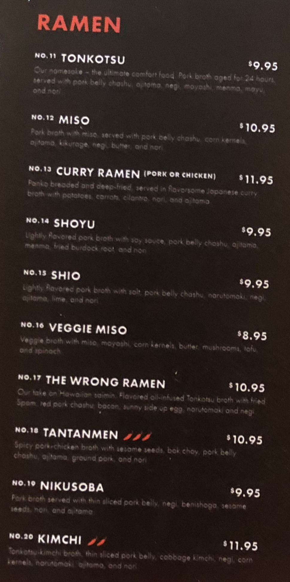 Tonkotsu Ramen Bar menu - ramen