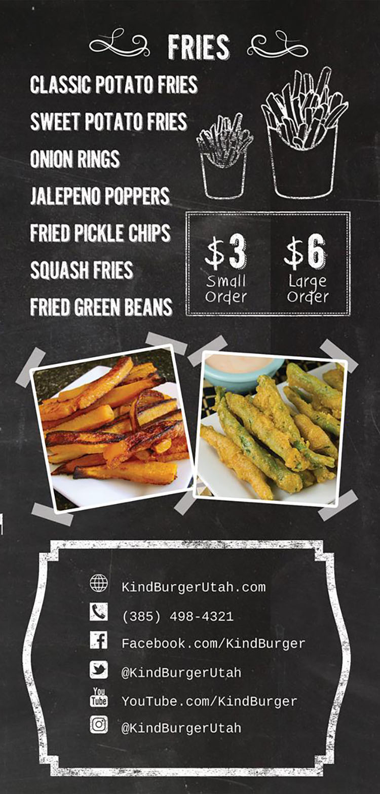 Kind Burger menu - page four