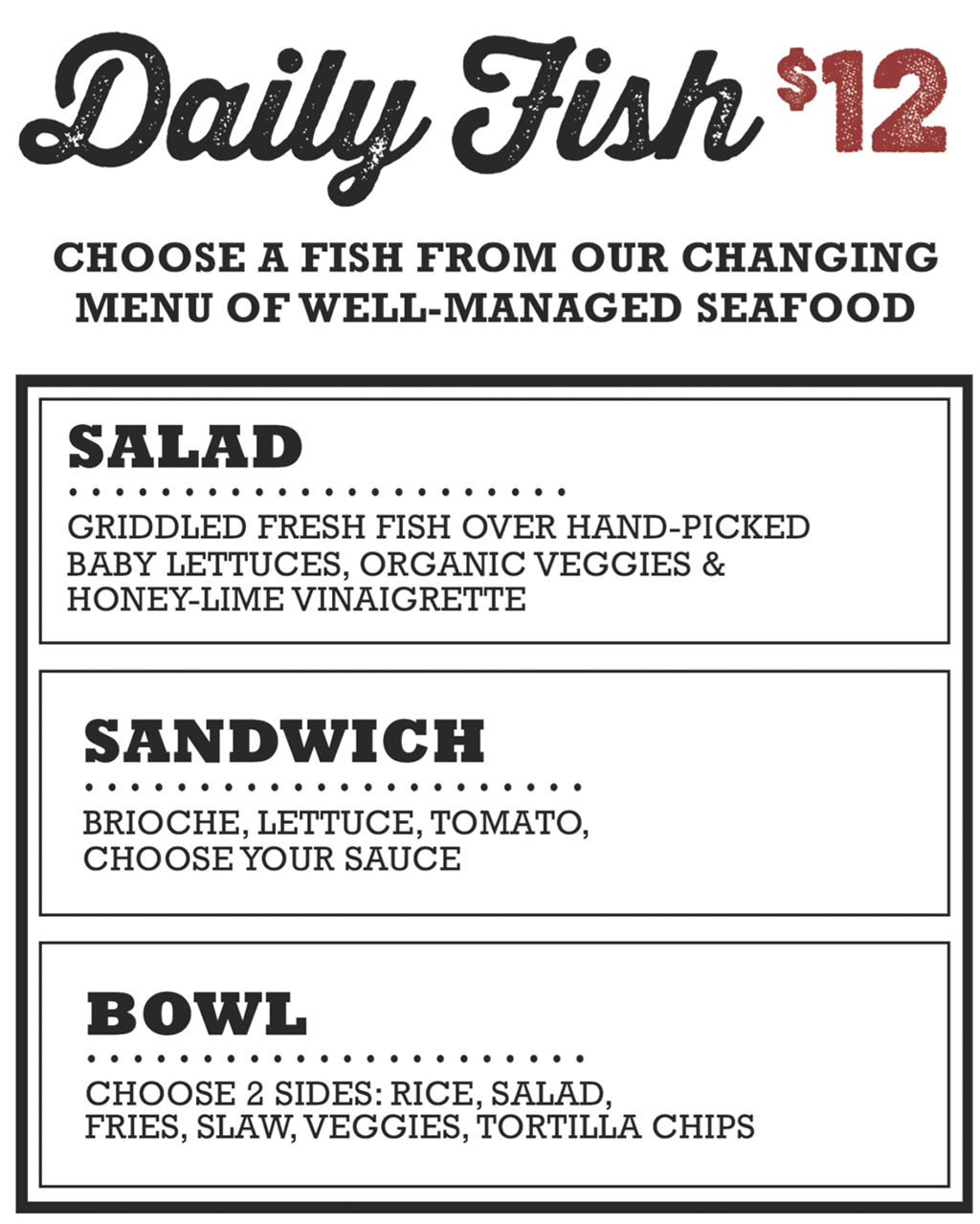 Slapfish menu - daily fish