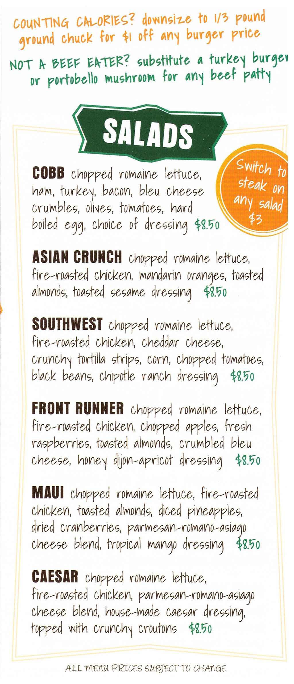Warrens Craft Burger menu - salads