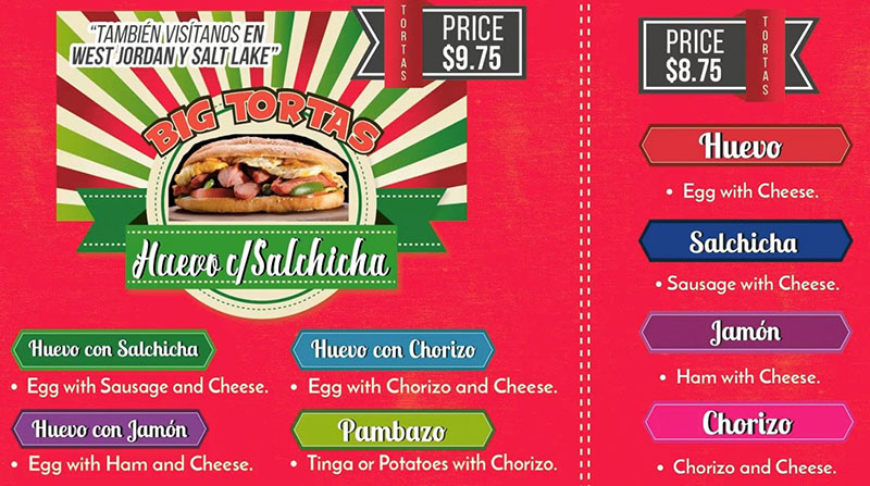 Big Tortas menu - breakfast