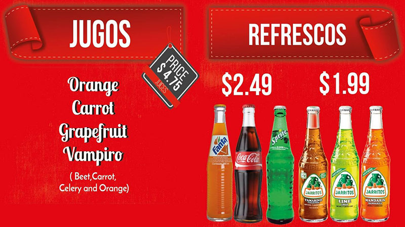 Big Tortas menu - jugos, refrescos