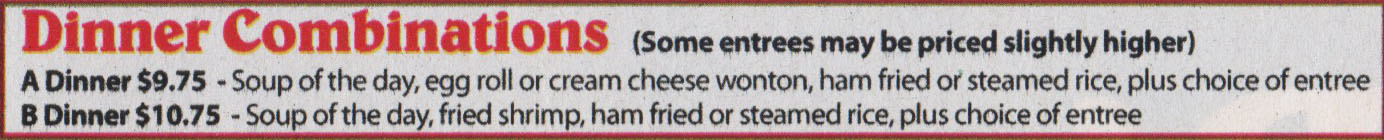 Dragon Diner menu - dinner combinations