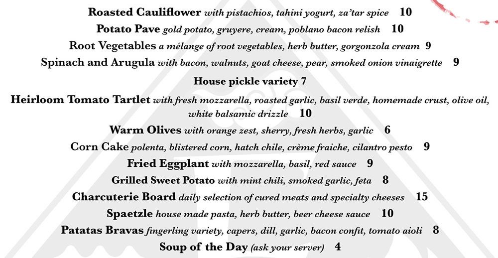 Element Bistro menu - one