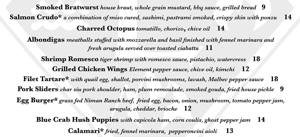 Element Bistro menu - two