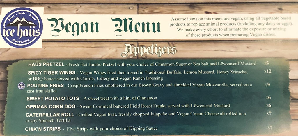 Ice Haus vegan menu - appetizers