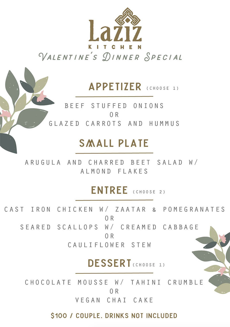 Laziz Valentines Day menu 2018
