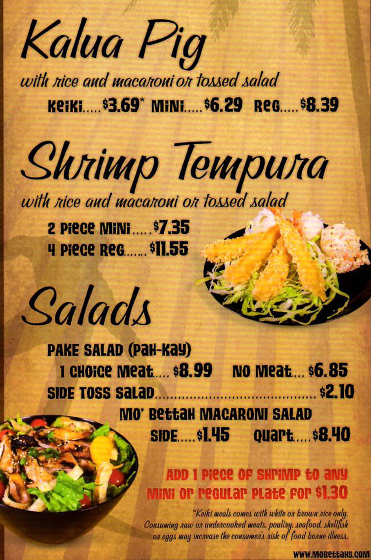 Mo Bettahs menu – SLC menu