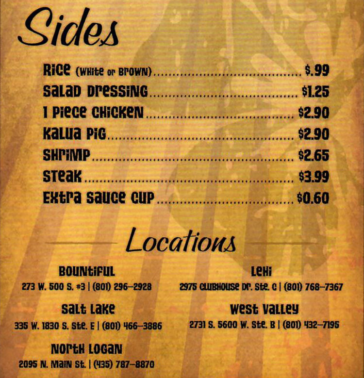 Mo Bettahs menu - sides