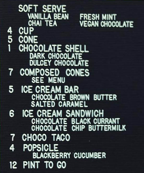 Normal Ice Cream menu - ice creams