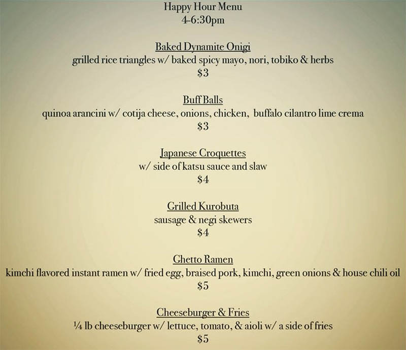 Purgatory happy hour menu 2018