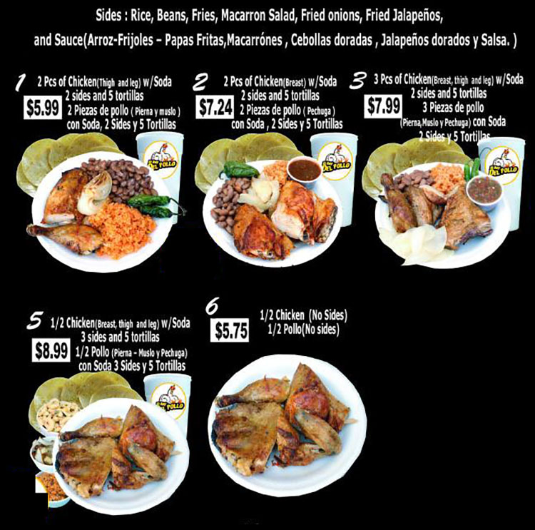 El Rey Del Pollo menu - page one