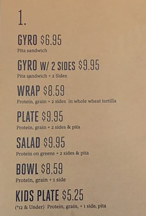 GR Kitchen menu - step one