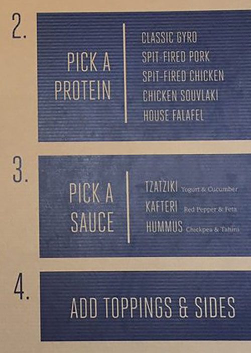 GR Kitchen menu - step two, three, four