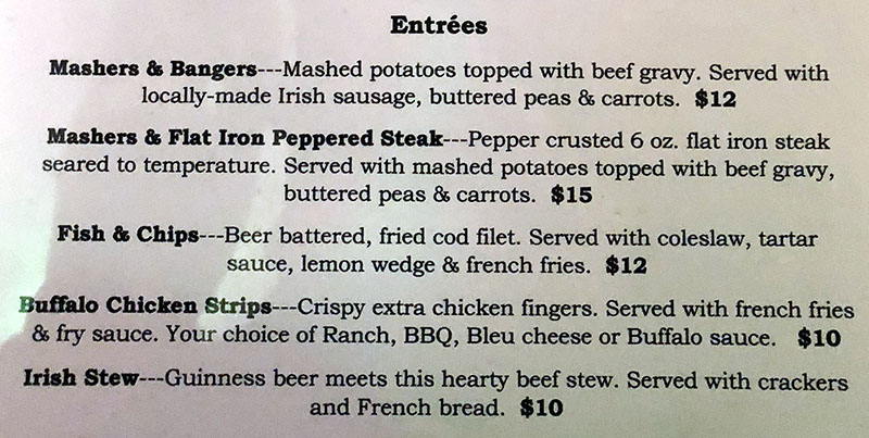 Murphy's Bar And Grill menu - entrees