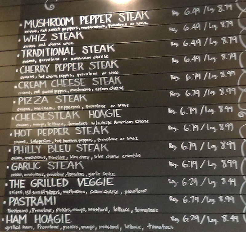 DP cheesesteaks menu - sandwiches