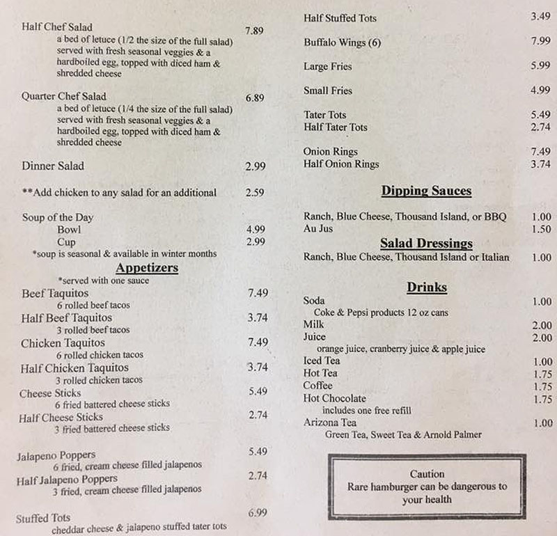 Hitching Post menu - lunch continued, appetizers, sauces, salads