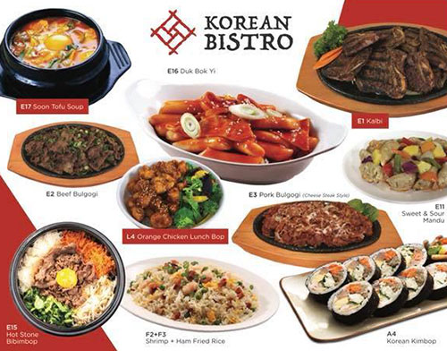 Korean Bistro menu - various dishes